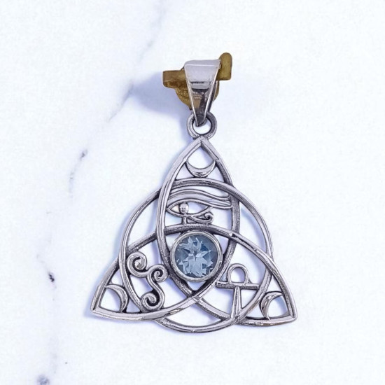 Wholesale 925 Sterling Silver Triquetra Pendant | Natural Blue Topaz Mystic Symbols Jewelry (MYS P227) Wholesale 925 Sterling Silver Triquetra Pendant | Natural Blue Topaz Mystic Symbols Jewelry (MYS P227)