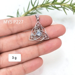 Wholesale 925 Sterling Silver Triquetra Pendant | Natural Blue Topaz Mystic Symbols Jewelry (MYS P227)