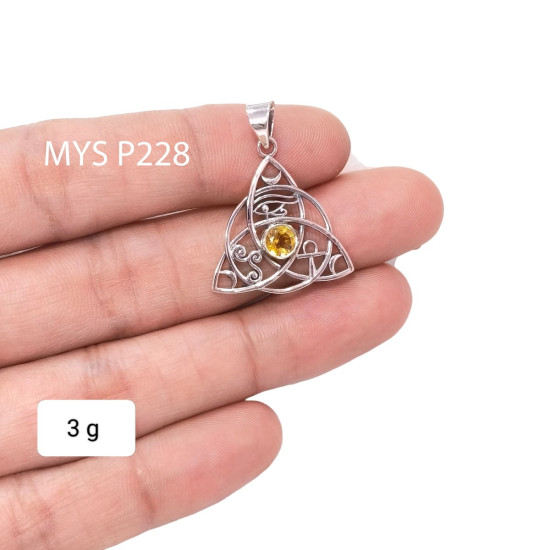 Wholesale 925 Sterling Silver Triquetra Pendant | Natural Citrine Mystic Symbols Jewelry (MYS P228) Wholesale 925 Sterling Silver Triquetra Pendant | Natural Citrine Mystic Symbols Jewelry (MYS P228)