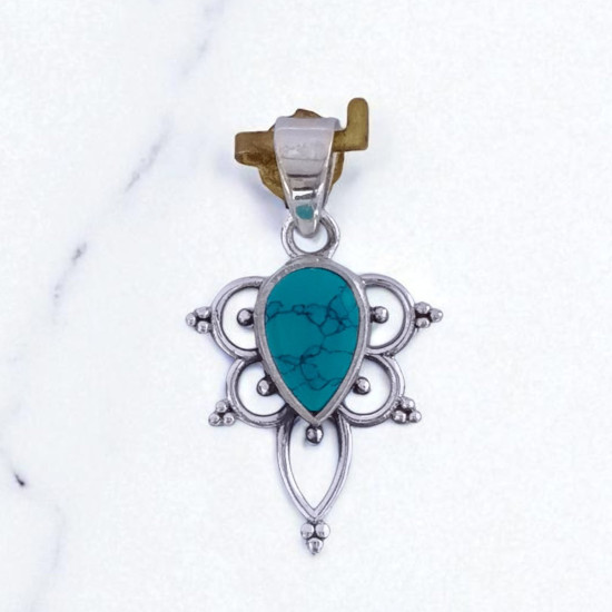 Wholesale 925 Sterling Silver Turquoise Pendant | Vintage Teardrop Boho Filigree Jewelry (MYS P230) Wholesale 925 Sterling Silver Turquoise Pendant | Vintage Teardrop Boho Filigree Jewelry (MYS P230)
