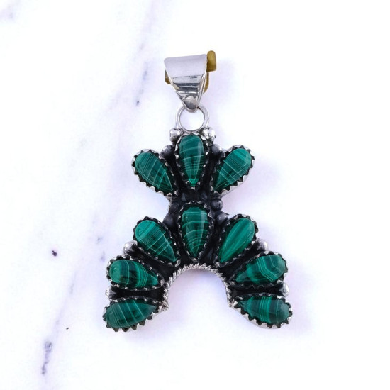 Wholesale 925 Sterling Silver Malachite Pendant | Native Southwestern Style Cluster Jewelry (MYS P231) Wholesale 925 Sterling Silver Malachite Pendant | Native Southwestern Style Cluster Jewelry (MYS P231)