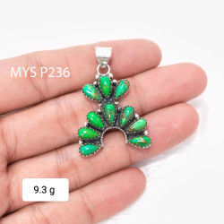 Wholesale 925 Sterling Silver Green Copper Turquoise Pendant | Native Southwestern Style Cluster Jewelry (MYS P236)