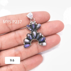 Wholesale 925 Sterling SilverViolet Dahlia Turquoise  Pendant | Native Southwestern Style Cluster Jewelry (MYS P237)
