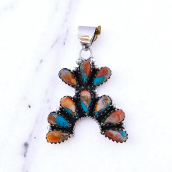 Wholesale 925 Sterling Silver Spiny Oyster Turquoise Pendant | Native Southwestern Style Cluster Jewelry (MYS P242) Wholesale 925 Sterling Silver Spiny Oyster Turquoise Pendant | Native Southwestern Style Cluster Jewelry (MYS P242)