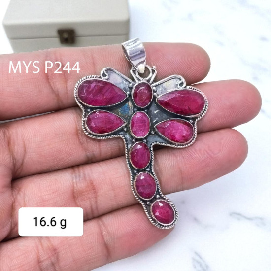 Wholesale Large 925 Sterling Silver Dragonfly Pendant | Natural Ruby Statement Animal Jewelry (MYS P244) Wholesale Large 925 Sterling Silver Dragonfly Pendant | Natural Ruby Statement Animal Jewelry (MYS P244)