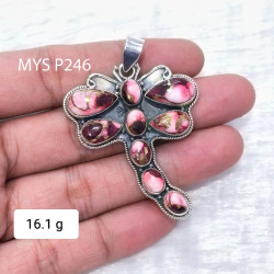 Excellent Quality Handmade Pink Oyster Turquoise Gemstone 925 Sterling Silver Fine Pendants (MYS P246)