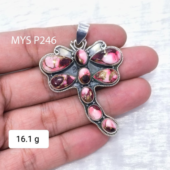 Excellent Quality Handmade Pink Oyster Turquoise Gemstone 925 Sterling Silver Fine Pendants (MYS P246) Excellent Quality Handmade Pink Oyster Turquoise Gemstone 925 Sterling Silver Fine Pendants (MYS P246)