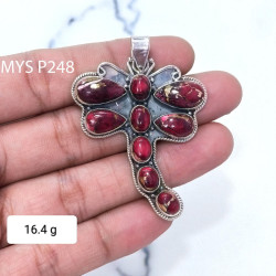 925 Sterling Silver Pendant Pink Dahlia Turquoise Gemstone Wholesale Price Silver Jewelry (MYS P248)
