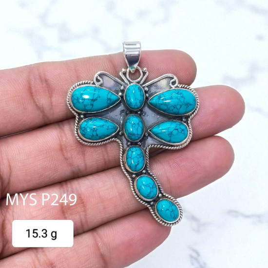 Wholesale Large 925 Sterling Silver Dragonfly Pendant | Natural Turquoise Statement Animal Jewelry (MYS P249) Wholesale Large 925 Sterling Silver Dragonfly Pendant | Natural Turquoise Statement Animal Jewelry (MYS P249)