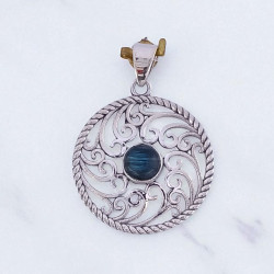 25 Sterling Silver Gemstone Pendant Round Swirl Filigree Natural Labradorite & Moonstone Charm Pendant (MYS P25) 25 Sterling Silver Gemstone Pendant Round Swirl Filigree Natural Labradorite & Moonstone Charm Pendant (MYS P25)