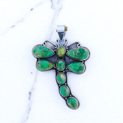Wholesale Large 925 Sterling Silver Dragonfly Pendant | Green Mojave Turquoise Statement Animal Jewelry (MYS P250) Wholesale Large 925 Sterling Silver Dragonfly Pendant | Green Mojave Turquoise Statement Animal Jewelry (MYS P250)