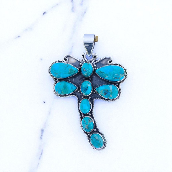 Wholesale Large 925 Sterling Silver Dragonfly Pendant | Blue Mojave Turquoise Statement Animal Jewelry (MYS P252) Wholesale Large 925 Sterling Silver Dragonfly Pendant | Blue Mojave Turquoise Statement Animal Jewelry (MYS P252)