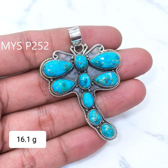 Wholesale Large 925 Sterling Silver Dragonfly Pendant | Blue Mojave Turquoise Statement Animal Jewelry (MYS P252) Wholesale Large 925 Sterling Silver Dragonfly Pendant | Blue Mojave Turquoise Statement Animal Jewelry (MYS P252)