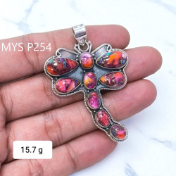 Natural Pink Oyster Turquoise Gemstone 925 Silver Fine Pendants  (MYS P254)