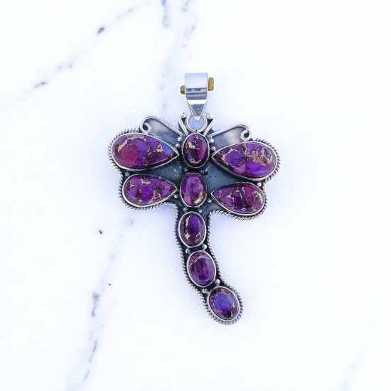 Wholesale Large 925 Sterling Silver Dragonfly Pendant | Purple Spiny Oyster Turquoise Statement Animal Jewelry (MYS P255) Wholesale Large 925 Sterling Silver Dragonfly Pendant | Purple Spiny Oyster Turquoise Statement Animal Jewelry (MYS P255)