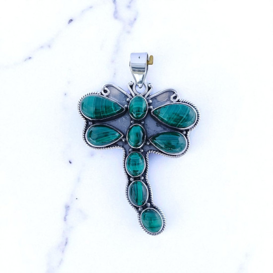 Wholesale Large 925 Sterling Silver Dragonfly Pendant | Natural Malachite Statement Animal Jewelry (MYS P256) Wholesale Large 925 Sterling Silver Dragonfly Pendant | Natural Malachite Statement Animal Jewelry (MYS P256)