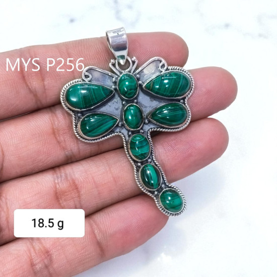 Wholesale Large 925 Sterling Silver Dragonfly Pendant | Natural Malachite Statement Animal Jewelry (MYS P256) Wholesale Large 925 Sterling Silver Dragonfly Pendant | Natural Malachite Statement Animal Jewelry (MYS P256)