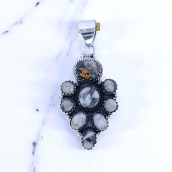 Wholesale 925 Sterling Silver Wild Horse Magnesite Pendant | Native Southwestern Style Cluster Jewelry (MYS P258) Wholesale 925 Sterling Silver Wild Horse Magnesite Pendant | Native Southwestern Style Cluster Jewelry (MYS P258)
