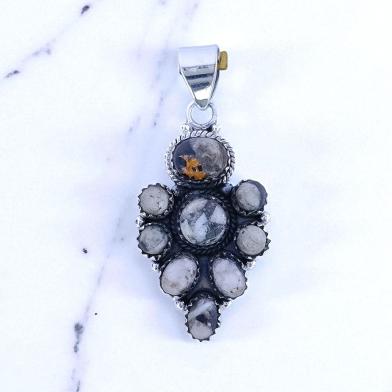 Wholesale 925 Sterling Silver Wild Horse Magnesite Pendant | Native Southwestern Style Cluster Jewelry (MYS P258) Wholesale 925 Sterling Silver Wild Horse Magnesite Pendant | Native Southwestern Style Cluster Jewelry (MYS P258)