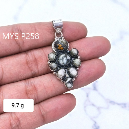 Wholesale 925 Sterling Silver Wild Horse Magnesite Pendant | Native Southwestern Style Cluster Jewelry (MYS P258) Wholesale 925 Sterling Silver Wild Horse Magnesite Pendant | Native Southwestern Style Cluster Jewelry (MYS P258)