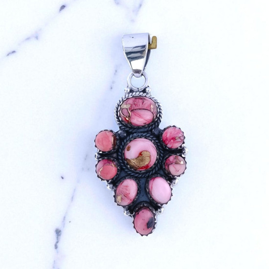 Wholesale 925 Sterling Silver Pink Mojave Turquoise Pendant | Native Southwestern Style Cluster Jewelry (MYS P260) Wholesale 925 Sterling Silver Pink Mojave Turquoise Pendant | Native Southwestern Style Cluster Jewelry (MYS P260)