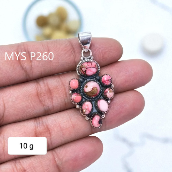 Wholesale 925 Sterling Silver Pink Mojave Turquoise Pendant | Native Southwestern Style Cluster Jewelry (MYS P260) Wholesale 925 Sterling Silver Pink Mojave Turquoise Pendant | Native Southwestern Style Cluster Jewelry (MYS P260)