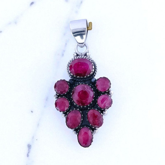 Wholesale 925 Sterling Silver Ruby Pendant | Native Southwestern Style Cluster Jewelry (MYS P262) Wholesale 925 Sterling Silver Ruby Pendant | Native Southwestern Style Cluster Jewelry (MYS P262)