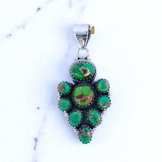 Wholesale 925 Sterling Silver Green Copper Turquoise Pendant | Style Cluster Jewelry (MYS P263) Wholesale 925 Sterling Silver Green Copper Turquoise Pendant | Style Cluster Jewelry (MYS P263)