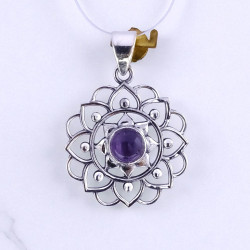Wholesale 925 Sterling Silver Gemstone Pendant Lotus Mandala Starburst Natural Rose Quartz & Amethyst Charm Pendant(MYS P27) Wholesale 925 Sterling Silver Gemstone Pendant Lotus Mandala Starburst Natural Rose Quartz & Amethyst Charm Pendant(MYS P27)