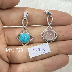 Wholesale 925 Sterling Silver Gemstone Pendant Infinity Twist Geometric Rhombus Natural Gemstone Charm Pendants (MYS P29)