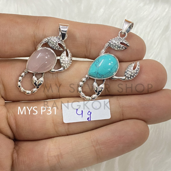 Wholesale 925 Sterling Silver Gemstone Pendant Scorpion Zodiac Pear-Cut Natural Gemstone Charm Pendant (MYS P31)