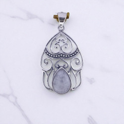 Wholesale 925 Sterling Silver Gemstone Pendant Filigree Arch Pear-Cut Natural Rainbow Moonstone & Amethyst Charm (MYS P32)
