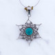 Wholesale 925 Sterling Silver Gemstone Pendant 6-Point Starburst Filigree Scrollwork Round Natural Turquoise & Amethyst Charm (MYS P33)