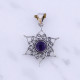 Wholesale 925 Sterling Silver Gemstone Pendant 6-Point Starburst Filigree Scrollwork Round Natural Turquoise & Amethyst Charm (MYS P33)