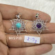 Wholesale 925 Sterling Silver Gemstone Pendant 6-Point Starburst Filigree Scrollwork Round Natural Turquoise & Amethyst Charm (MYS P33)