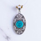 Wholesale 925 Sterling Silver Gemstone Pendant | Vintage Openwork Oval Heart Filigree Scrollwork Round Natural Turquoise & Labradorite Charm (MYS P34) Wholesale 925 Sterling Silver Gemstone Pendant | Vintage Openwork Oval Heart Filigree Scrollwork Round Natural Turquoise & Labradorite Charm (MYS P34)