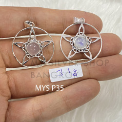 Wholesale 925 Sterling Silver Gemstone Pendant 5-Point Star Pentagram Charm Pendant Natural Gemstone Jewelry (MYS P35)