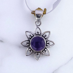 Wholesale 925 Sterling Silver Gemstone Pendant | Vintage Oxidized Openwork Floral Natural Amethyst & Rainbow Moonstone Charm (MYS P7) Wholesale 925 Sterling Silver Gemstone Pendant | Vintage Oxidized Openwork Floral Natural Amethyst & Rainbow Moonstone Charm (MYS P7)