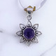 Wholesale 925 Sterling Silver Gemstone Pendant | Vintage Oxidized Openwork Floral Natural Amethyst & Rainbow Moonstone Charm (MYS P7)