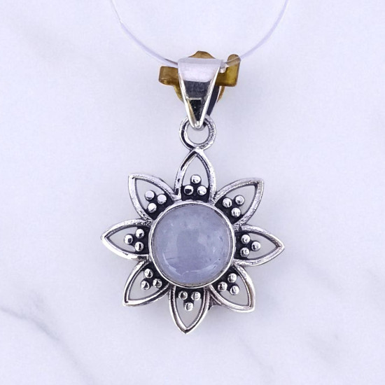 Wholesale 925 Sterling Silver Gemstone Pendant | Vintage Oxidized Openwork Floral Natural Amethyst & Rainbow Moonstone Charm (MYS P7)