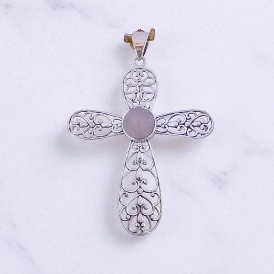 Wholesale 925 Sterling Silver Gemstone Pendant | Vintage Openwork Filigree Lace Scrollwork Cross Natural Gemstone Charm Pendant (MYS P8) Wholesale 925 Sterling Silver Gemstone Pendant | Vintage Openwork Filigree Lace Scrollwork Cross Natural Gemstone Charm Pendant (MYS P8)
