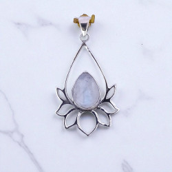 925 Sterling Silver Gemstone Pendant | Openwork Teardrop Lotus Flower Petal Pear-Cut Natural Labradorite & Rainbow Moonstone Charm (MYS P9) 925 Sterling Silver Gemstone Pendant | Openwork Teardrop Lotus Flower Petal Pear-Cut Natural Labradorite & Rainbow Moonstone Charm (MYS P9)