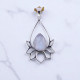 925 Sterling Silver Gemstone Pendant | Openwork Teardrop Lotus Flower Petal Pear-Cut Natural Labradorite & Rainbow Moonstone Charm (MYS P9)