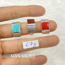 Wholesale Multi-Gemstone 925 Silver Textured Brick Signet Rings | MYS SR202