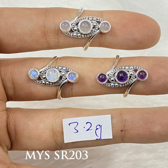 Wholesale Multi-Gemstone 3-Stone 925 Silver Balinese Bypass Rings | MYS SR203 Wholesale Multi-Gemstone 3-Stone 925 Silver Balinese Bypass Rings | MYS SR203