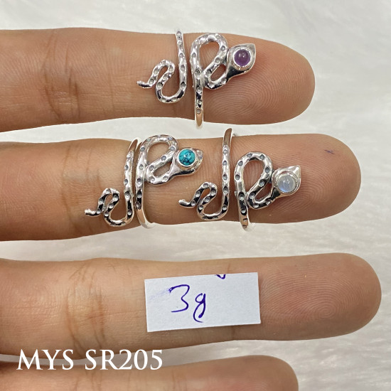 Wholesale Multi-Gemstone 925 Silver Textured Snake Bypass Rings | MYS SR205 Wholesale Multi-Gemstone 925 Silver Textured Snake Bypass Rings | MYS SR205