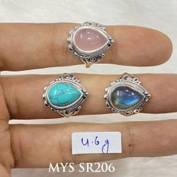 Wholesale Multi-Gemstone 925 Silver Teardrop Balinese Shield Rings | MYS SR206