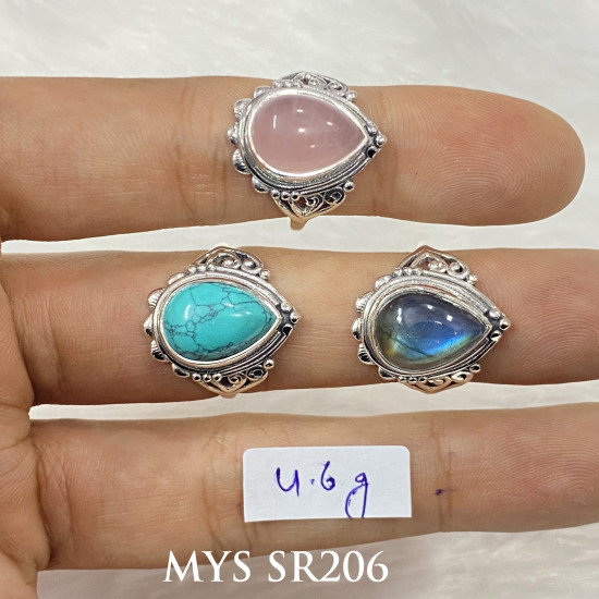 Wholesale Multi-Gemstone 925 Silver Teardrop Balinese Shield Rings | MYS SR206 Wholesale Multi-Gemstone 925 Silver Teardrop Balinese Shield Rings | MYS SR206