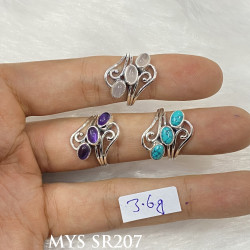 Wholesale Multi-Gemstone 3-Stone 925 Silver Wave Filigree Rings | MYS SR207