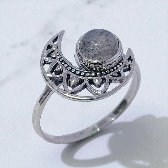 Wholesale Multi-Gemstone 925 Silver Ornate Crescent Moon Rings | MYS SR208 Wholesale Multi-Gemstone 925 Silver Ornate Crescent Moon Rings | MYS SR208